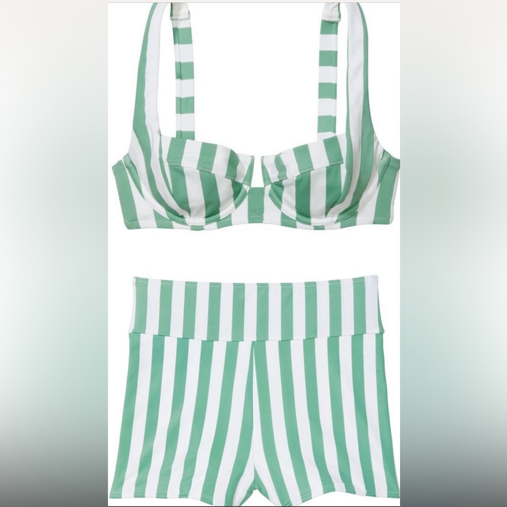NWOT Victoria's Secret Green and White Striped Bikini